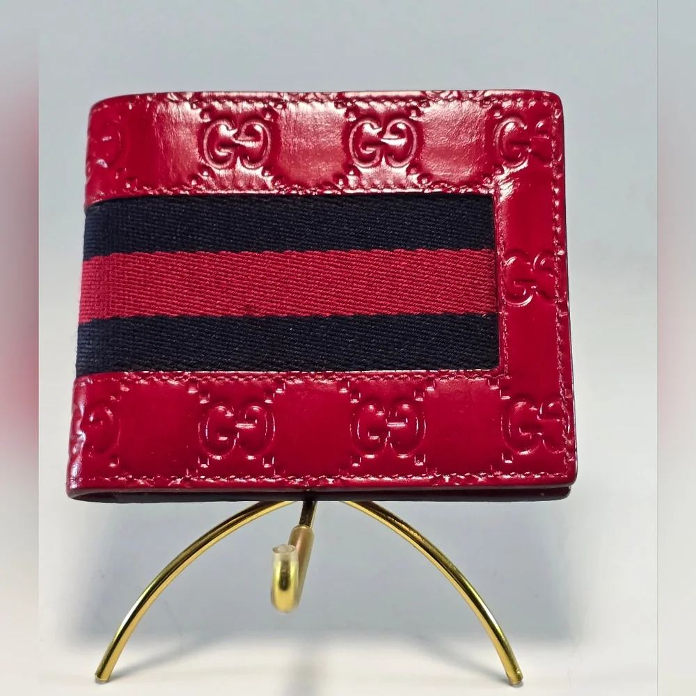 Gucci Red Guccissima Embossed Web Wallet - Picture 1 of 7